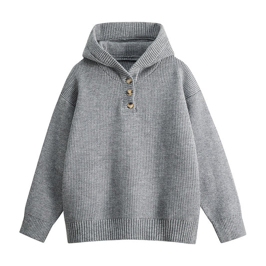 Casual Vintage  Hooded Half-Button Knit Sweater
