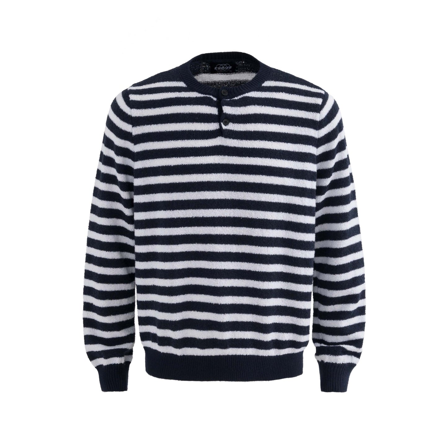 Streetwear Style Color-block Stripe Button Detail Sweater Unisex Trendy Loose Casual Knitwear