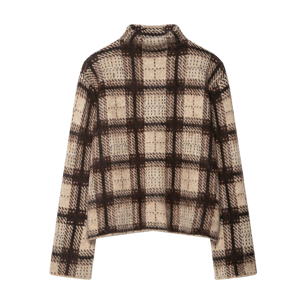 Half high collar pullover knitted sweater for women