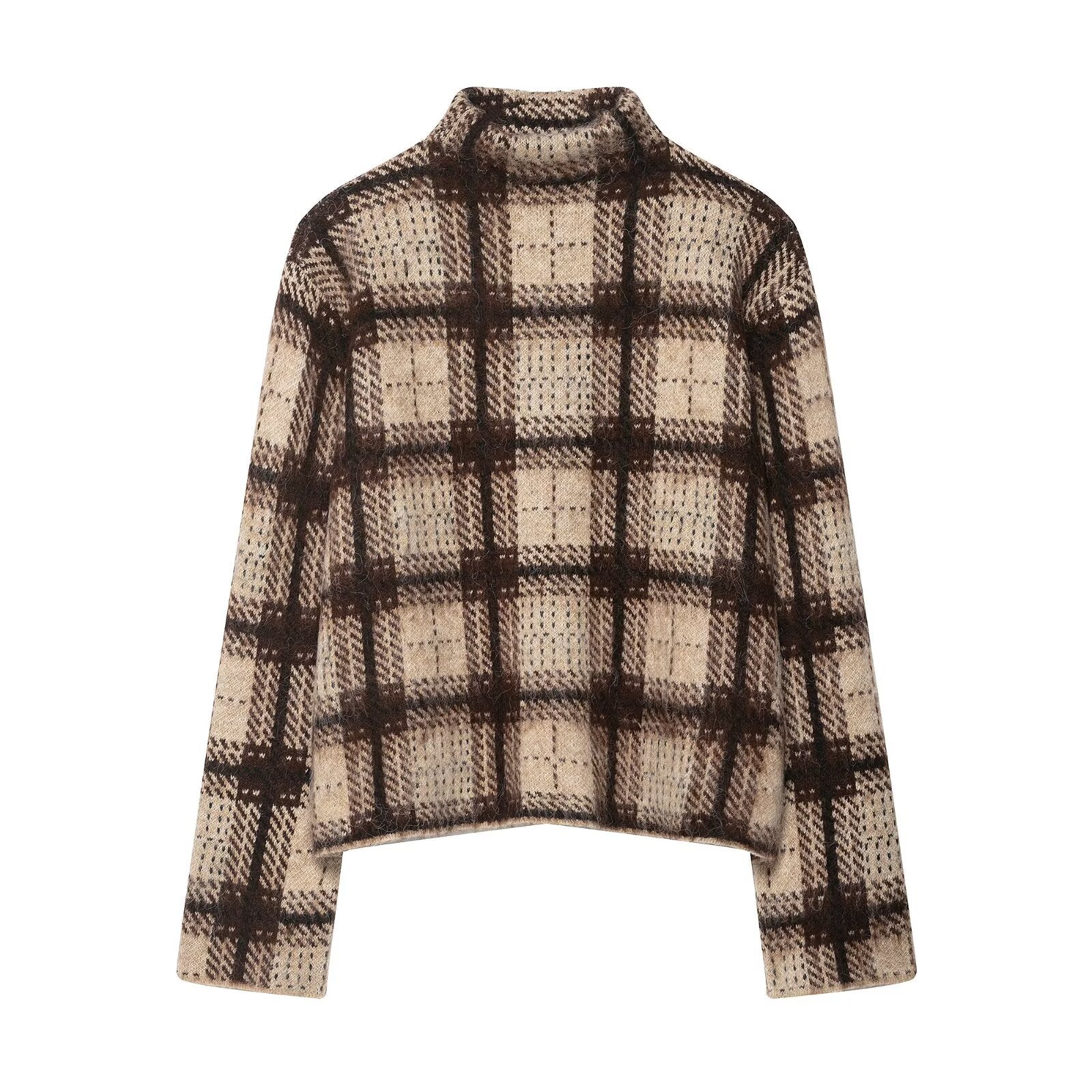 Half high collar pullover knitted sweater for women