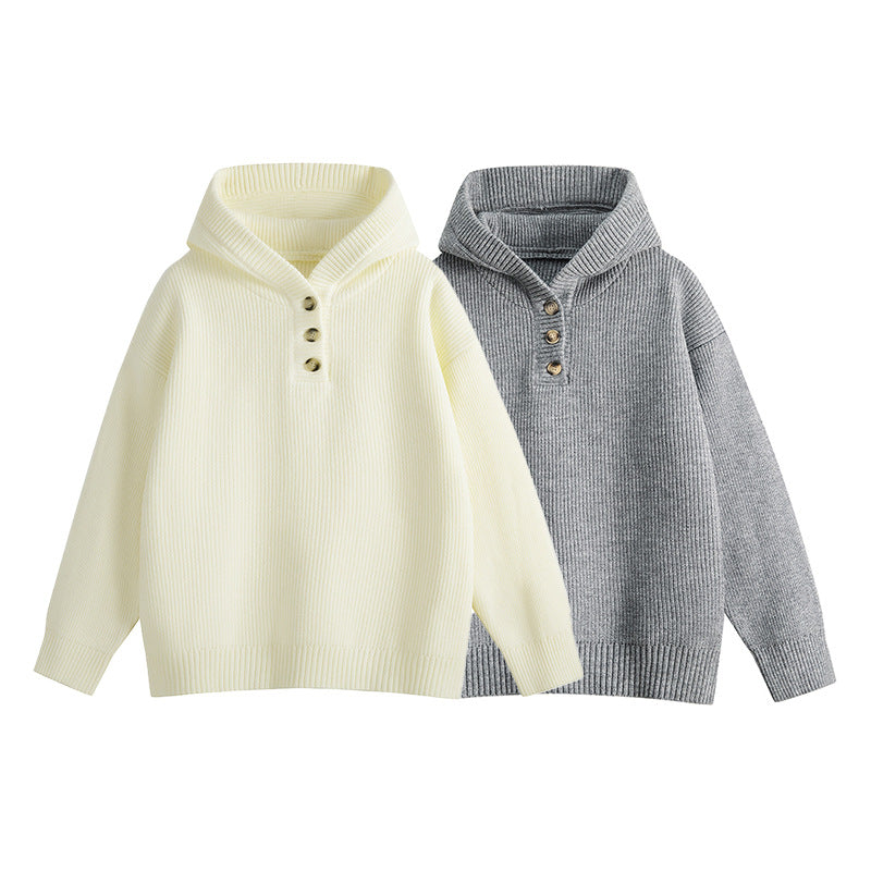 Casual Vintage  Hooded Half-Button Knit Sweater