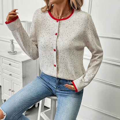 casual color-blocked knit cardigan sweater for women, elegant and sophisticated