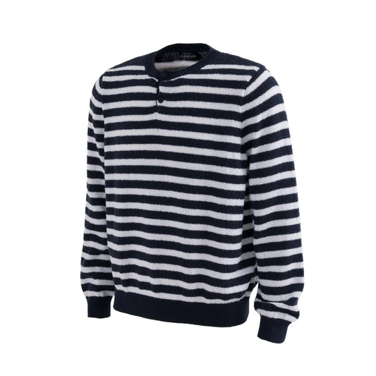 Streetwear Style Color-block Stripe Button Detail Sweater Unisex Trendy Loose Casual Knitwear