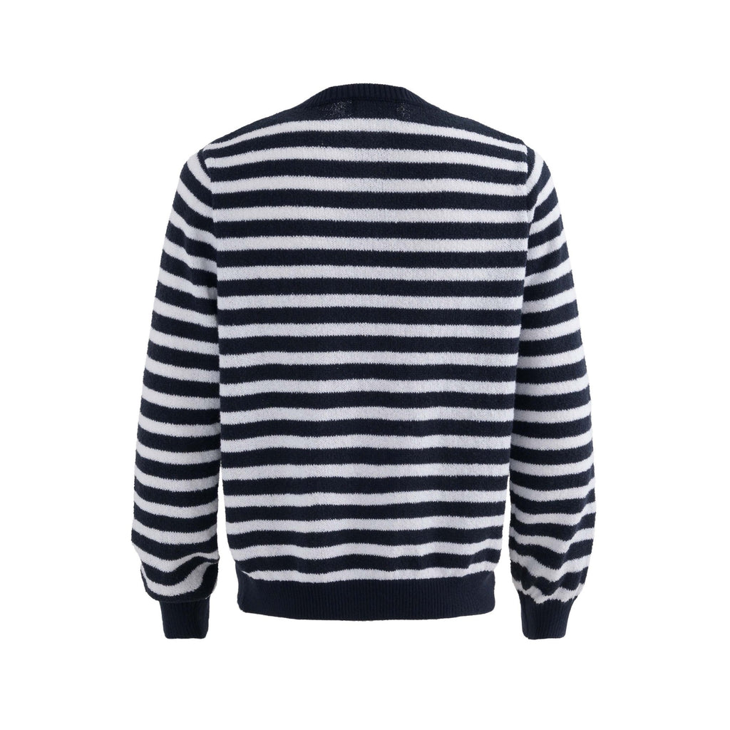Streetwear Style Color-block Stripe Button Detail Sweater Unisex Trendy Loose Casual Knitwear